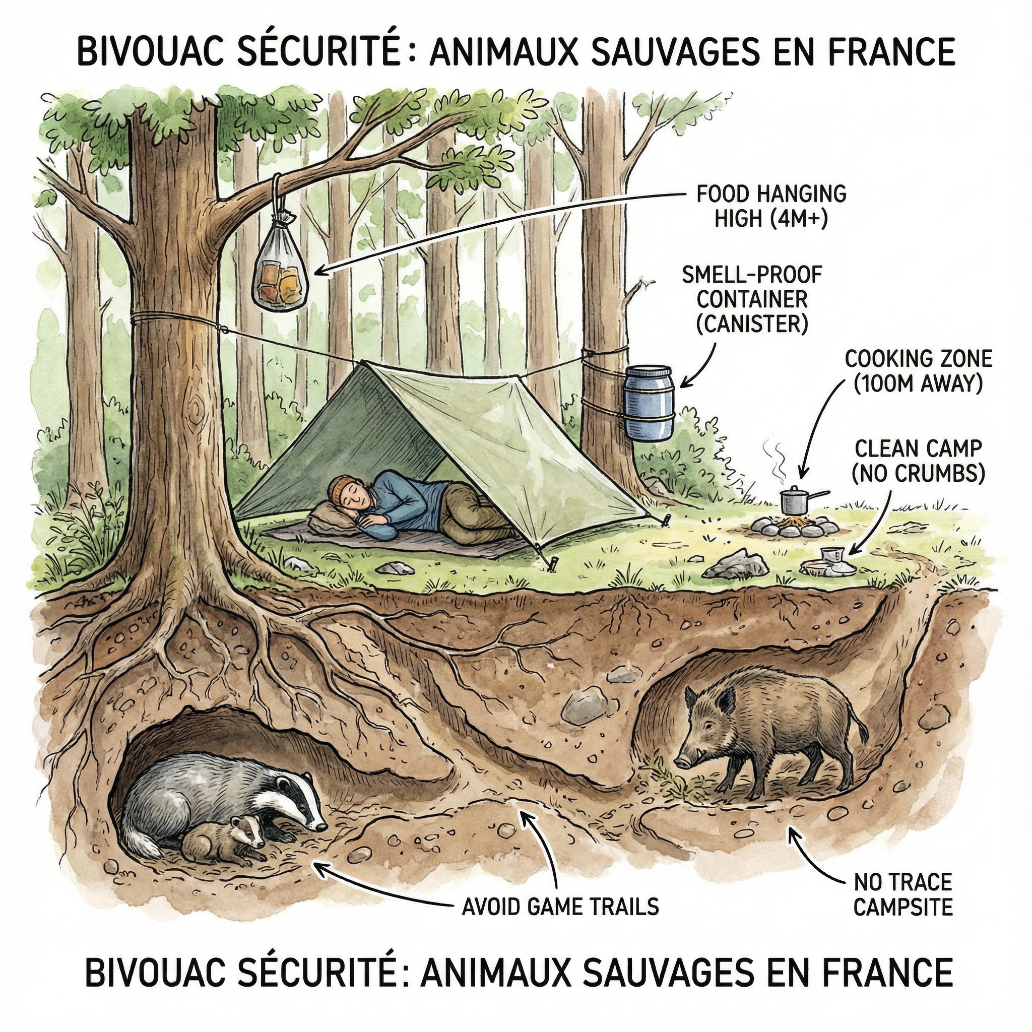 Quels animaux sauvages sont un risque quand tu bivouaques en France ?