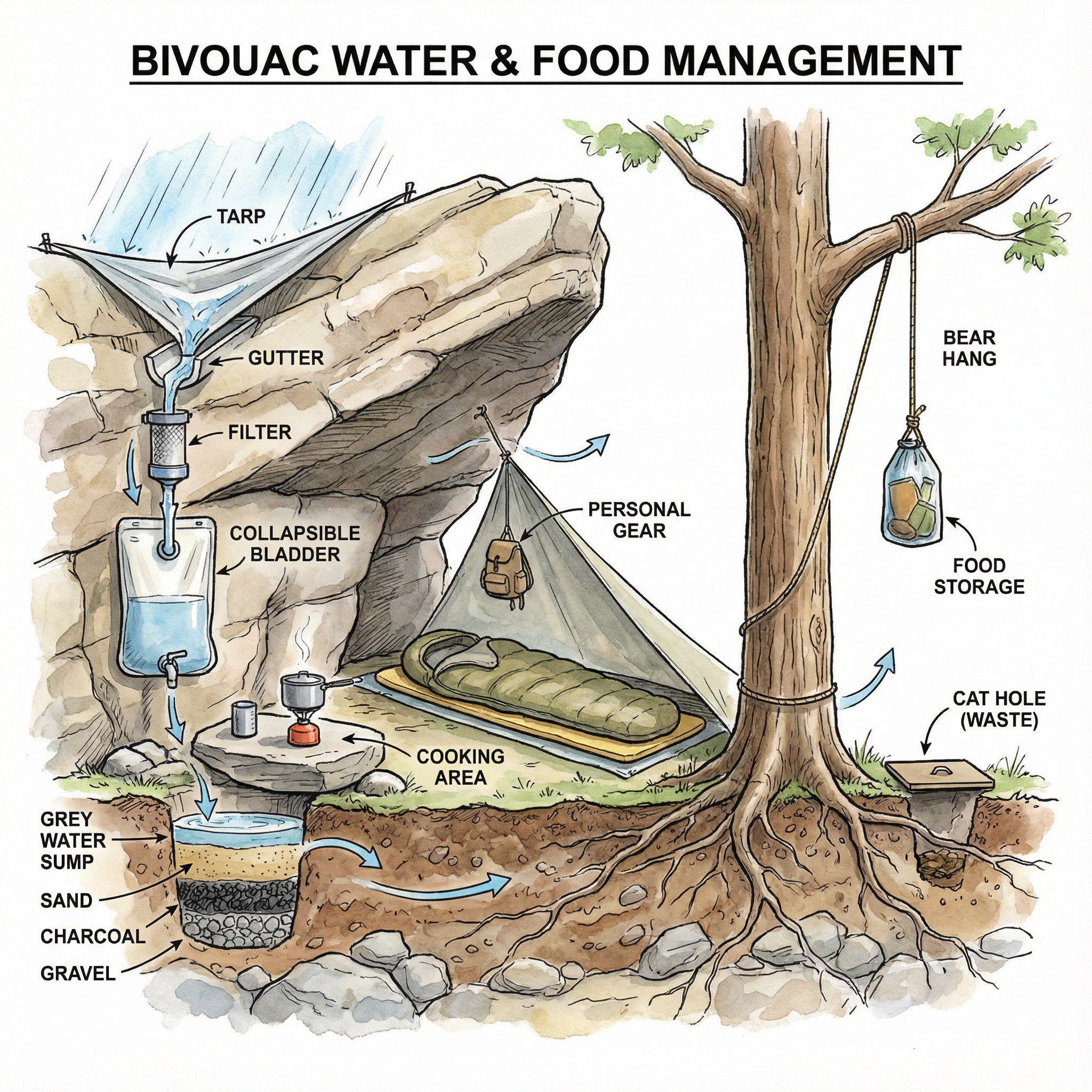 Sécurité du bivouac: la gestion de l’eau et de la nourriture