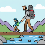 père fils randonnée pont