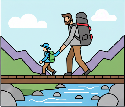 père fils randonnée pont